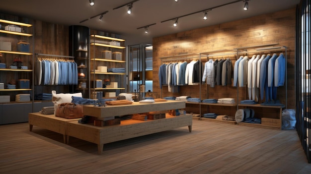 Fashion stylish luxury clothes display with Modern boutique interior with stylish clothes