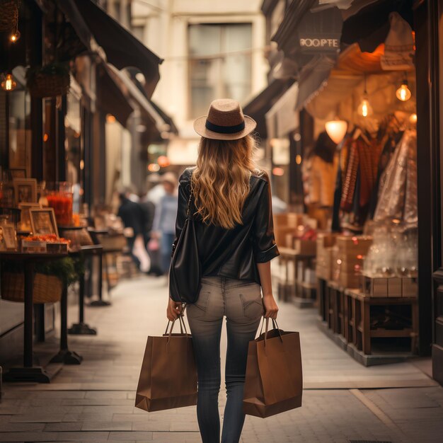 Fashion Stylist from Back Far Away Walking with Many Big Bags