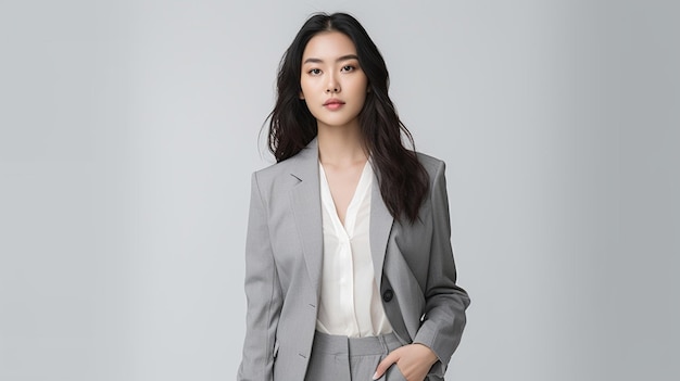 Модный костюм модели из Азии, профессиональное фото в костюме, как у деловой женщины