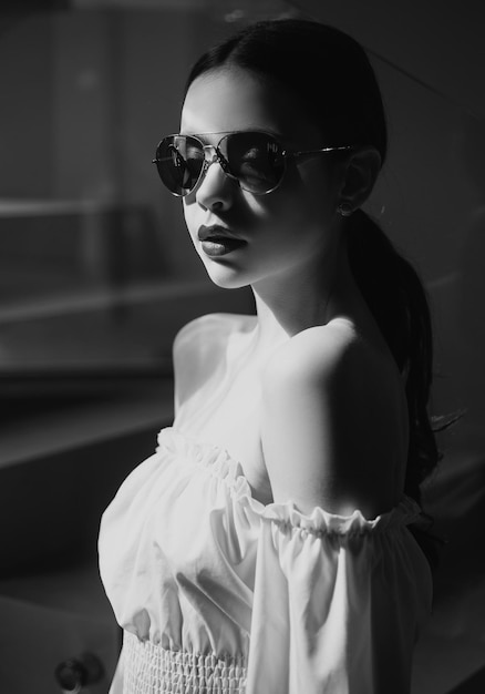 Fashion sunglasses beautiful woman tender girl beautiful model girl face