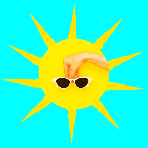 时尚太阳眼镜. 最小的阳光拼贴艺术. 夏季风格概念