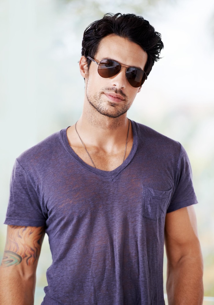 Photo fashion sunglasses and portrait of man outdoor with confidence cool style and pride summer holiday and person with serious face in casual outfit for vacation in miami and relax in florida