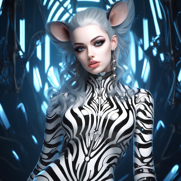 Fashion surreal metamorphosis portrait of a zebra girl