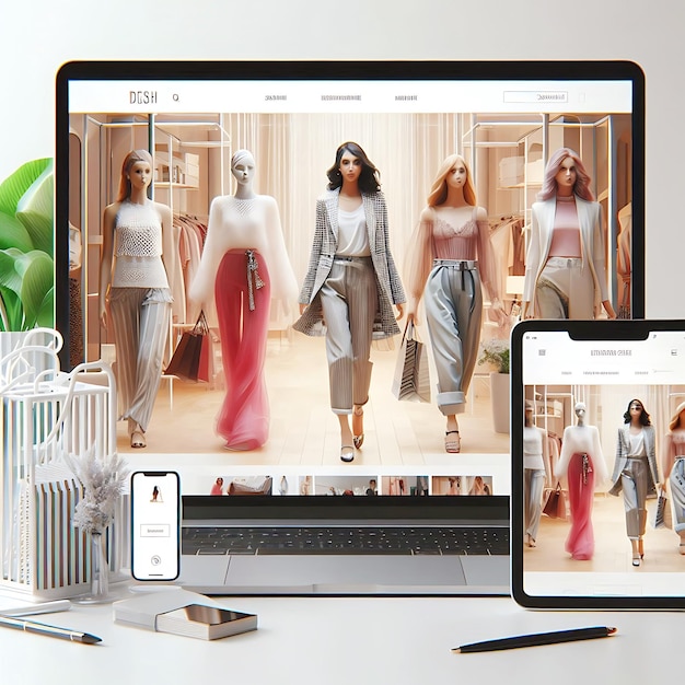 Foto mockup della homepage di un sito di moda