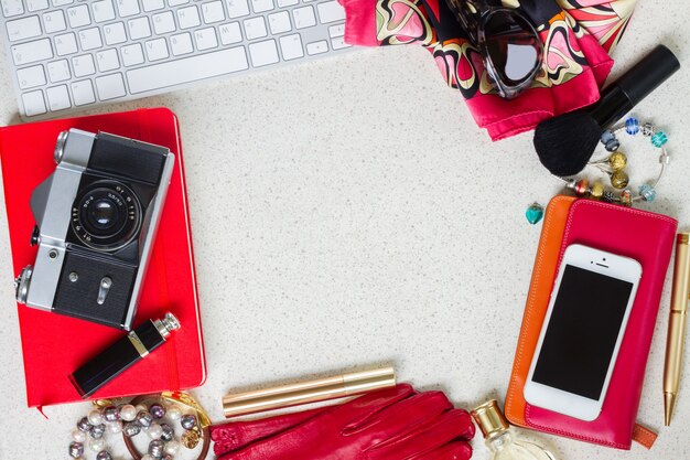 fashion woman as a frame of things on working desk