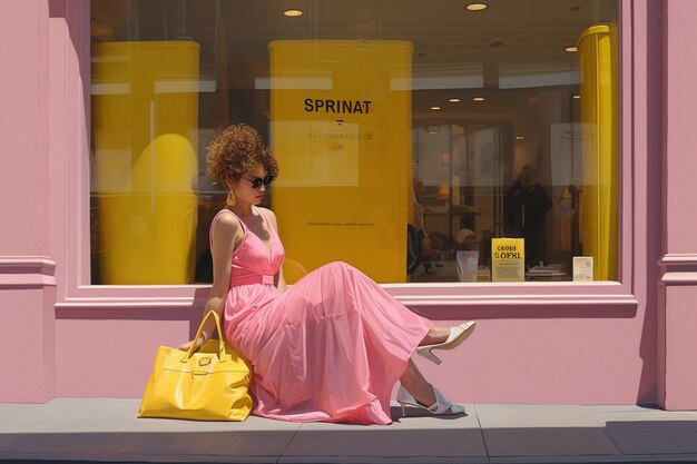 Photo a fashion woman in dress on a sidewalk