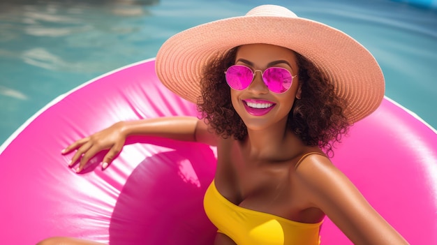 fashion woman in pool resort