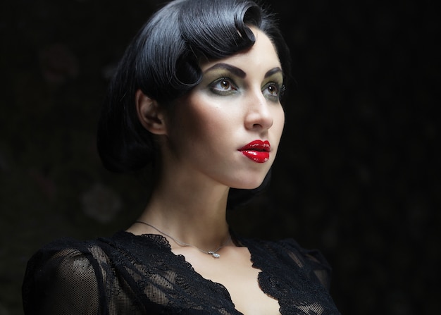 Fashion woman portrait with black hair.