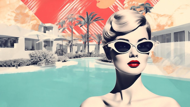 Fashion woman retro style Travel collage pop art Post processed AI generated image