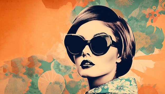 Fashion woman retro style Travel collage pop art Post processed AI generated image