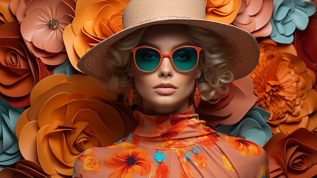 fashion woman with hat and flowers