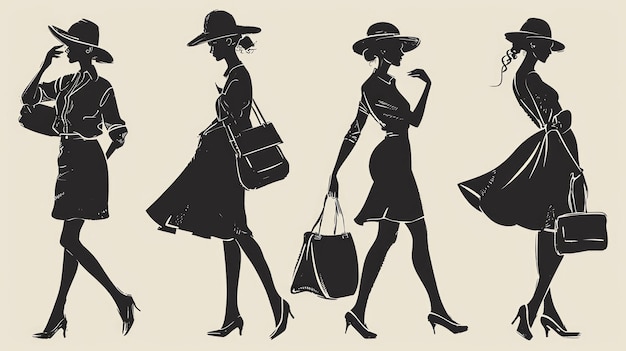 Photo fashion woman with shopping bags in hand drawn style illustration generative ai