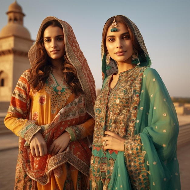 Модная женщина индийская и пакистанская свадебная одежда