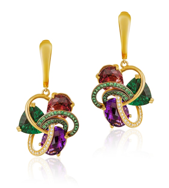 Fashion women's earrings in gold. A precious gift for a woman.