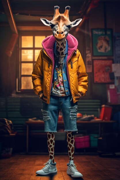 A fashionable anthropomorphic giraffe