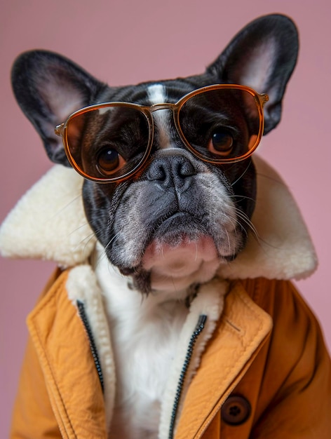 Fashionable antrophomorfic dog with glasses Generative AI