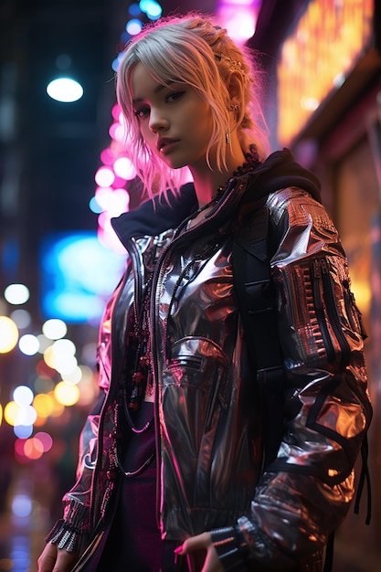 Foto donna asiatica alla moda del futuro.