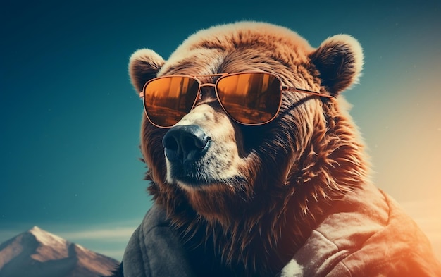 Fashionable Bear SunglassesWearing Adventurer Generative AI