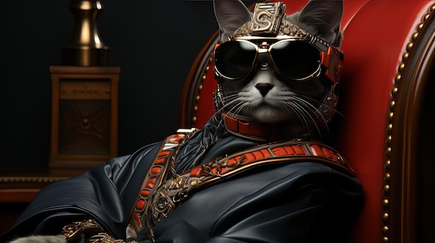 Fashionable bengal cat wearing stylish sunglasses and leather jacket AI generative