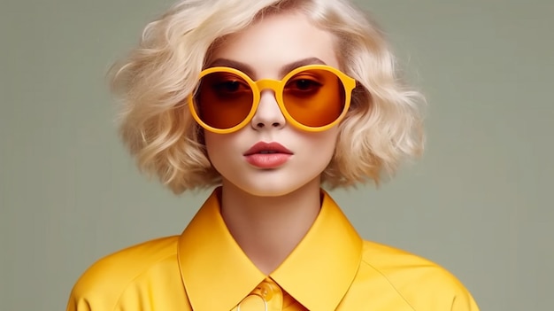 Fashionable Blond model with Kiss Face Trendy Sunglasses Stylish Glamour fashion woman Having Fun