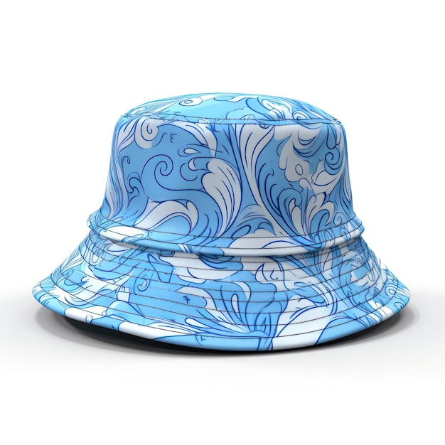 Modico cappello a secchio in blu su bianco isolato