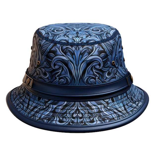 Fashionable Bucket Hat in Dark Blue on Isolated White