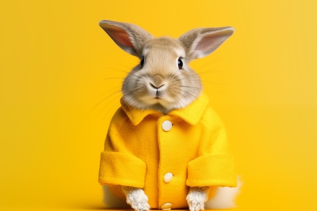 Foto fashionable bunny in yellow coat studio shot