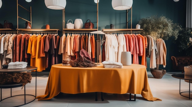 fashionable clothing in a modern boutique store