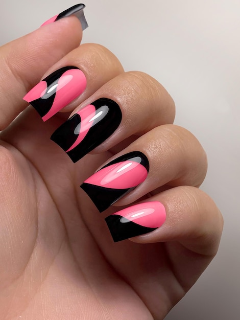 Fashionable color of 2023 - Viva Magenta Bright manicure design Beautiful women's hands