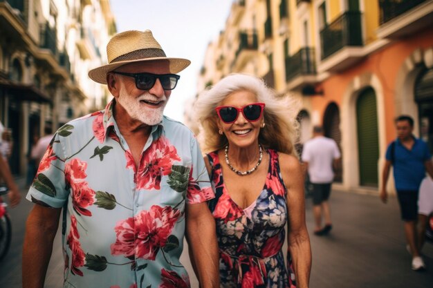 fashionable elderly couple enjoy their vacation and life and shown their sweet love