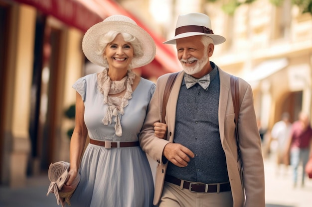 fashionable elderly couple enjoy their vacation and life and shown their sweet love