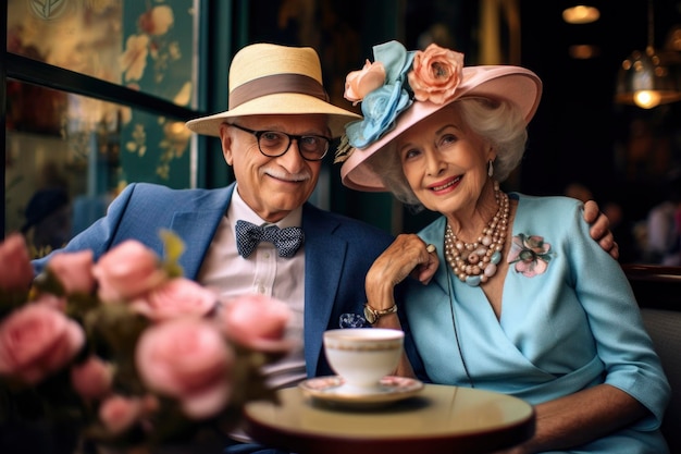 модная пожилая пара наслаждается отдыхом и жизнью и демонстрирует свою сладкую любовь