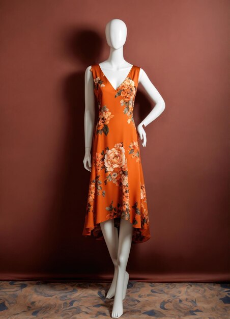 Fashionable evening orange summer dress on a mannequin ai generative ai generative