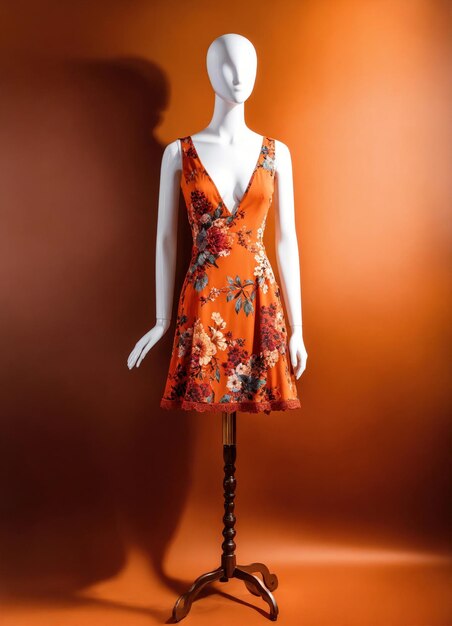 Fashionable evening orange summer dress on a mannequin ai generative ai generative