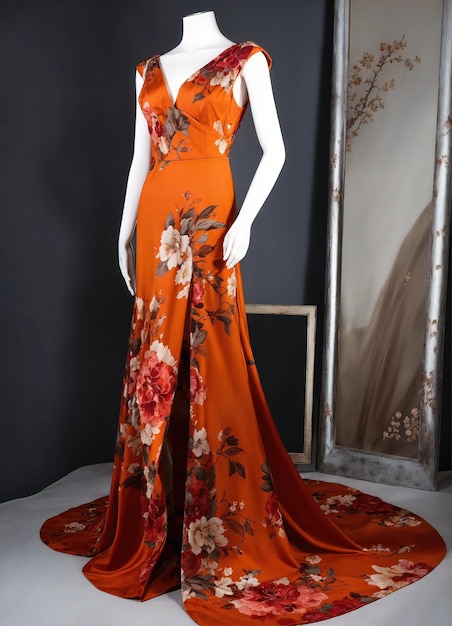 Fashionable evening orange summer dress on a mannequin ai generative ai generative