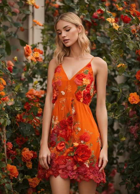 Fashionable evening orange summer dress on a mannequin ai generative ai generative