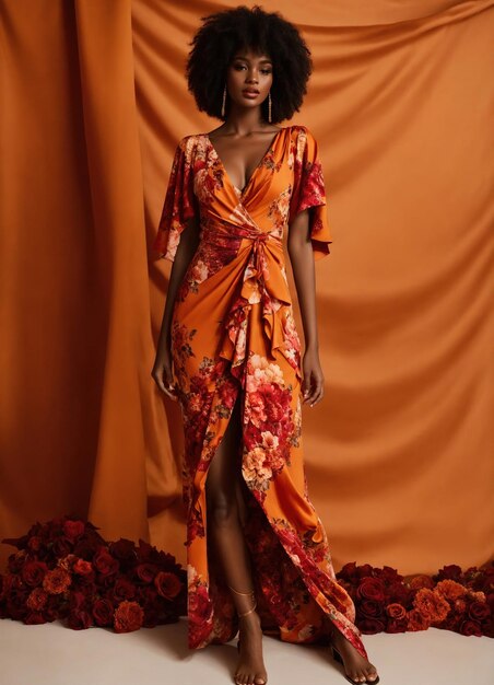 Photo fashionable evening orange summer dress on a mannequin ai generative ai generative