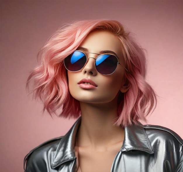 Fashionable female model with Pink Hair