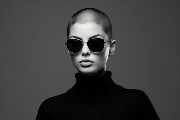 Fashionable female with buzz cut hairstyle