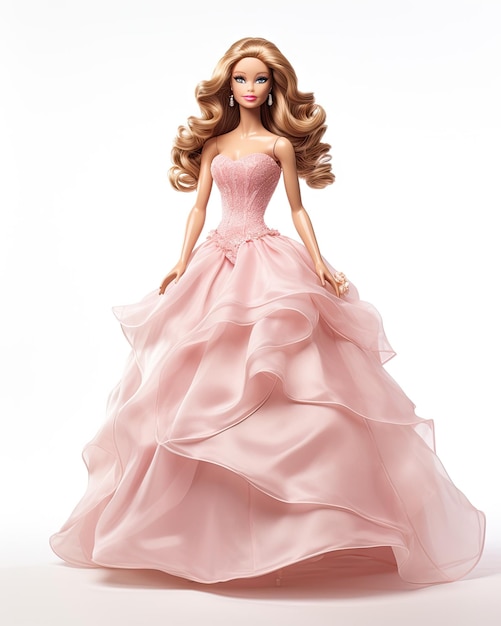 Photo fashionable girl in dress like doll inspired by barbie wearing pink