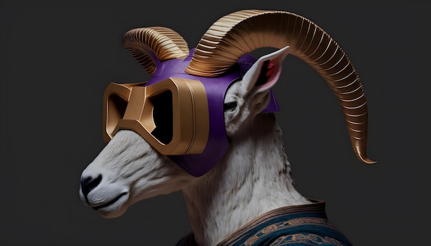 модная коза, в очках vr и модной одежде, цифровая иллюстрация, 3d рендеринг