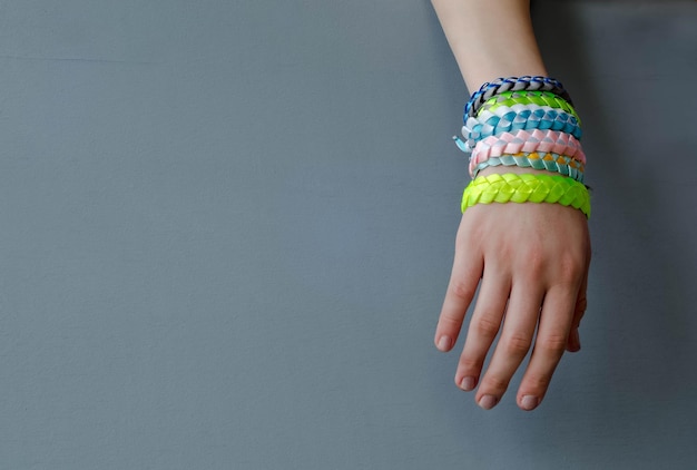 fashionable handmade bracelets on the arm