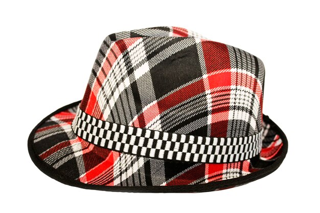 Photo fashionable hat in red cell on white