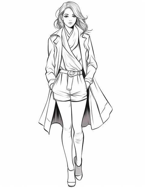 Fashionable Illustrations Chic Sketches and Stylish Women in Line Art