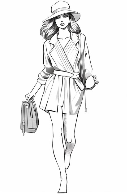 Fashionable Illustrations Chic Sketches and Stylish Women in Line Art