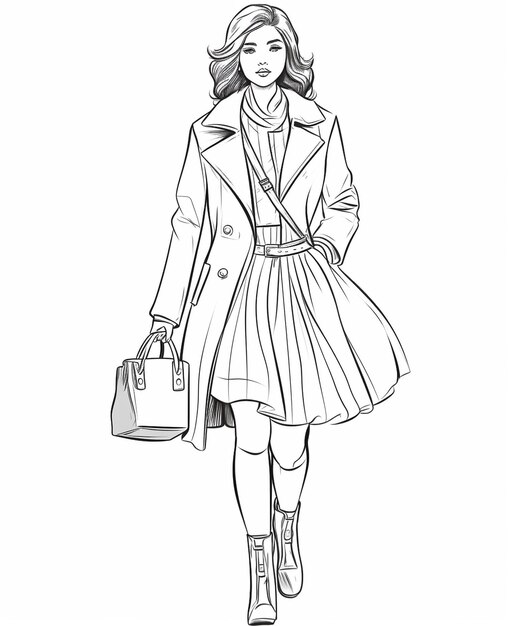 Fashionable Illustrations Chic Sketches and Stylish Women in Line Art