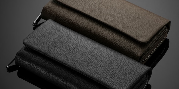 Fashionable leather men's wallet on a dark background