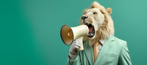 Fashionable lion announcing using hand speaker Notifying warning announcement