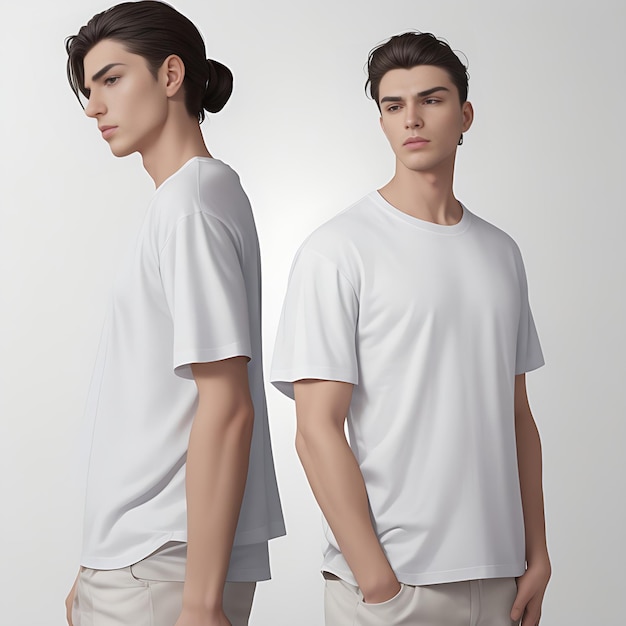 白いTシャツを着たファッショナブルな男性 デザインのためのモックアップ