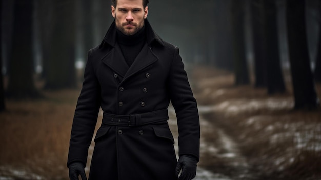 Photo fashionable men winter coat dark wool elegance